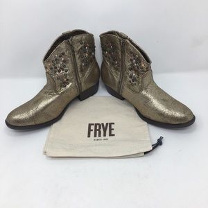 FRYE Deborah Studded Gold Side Zip Ankle Bootie
